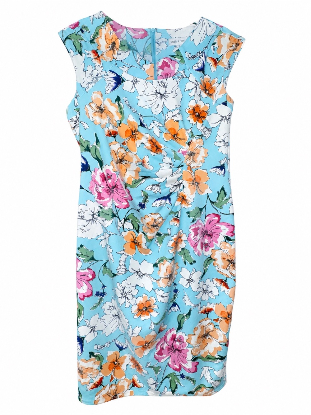 Shelby & Palmer Light Blue Floral Sheath with Pink and White Blooms